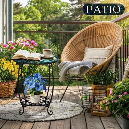 Cinnvoice Outdoor Side Table Round Small Mosaic Patio Accent Indoor End Plant Coffee Tea Table for Yard Patio Porch Garden Living Room, Bedroom(Peacock Style,18 Inch)