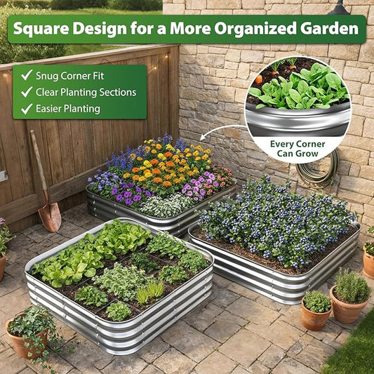 Galvanized Raised Garden Bed 4x4 ft, Heavy Duty Metal Planter Box for Vegetables, Flowers & Herbs, 12" Raised Outdoor Modular Gardening Bed, Above Ground Growing Container, Easy Assembly, Silver