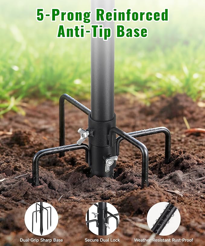 2 Pack Bird House Pole, Heavy-Duty Outdoor Bird Feeder Pole with Stable 5-Prong Base, 75” Adjustable Height, 1 Inch Dia Universal Mounting Stand for Yard Garden Bird Watching and Feeding