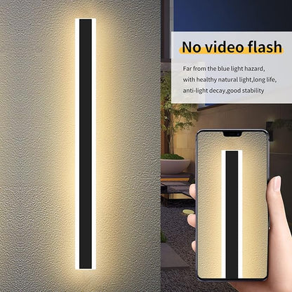 Mikeru Modern Long LED Wall Light, 3000k-6000k Dimmable Outdoor Wall Sconce 70.8inch Black Outdoor Exterior Lights with Remote Control Ip65 Waterproof Anti-Rust Linear Long Porch Lights