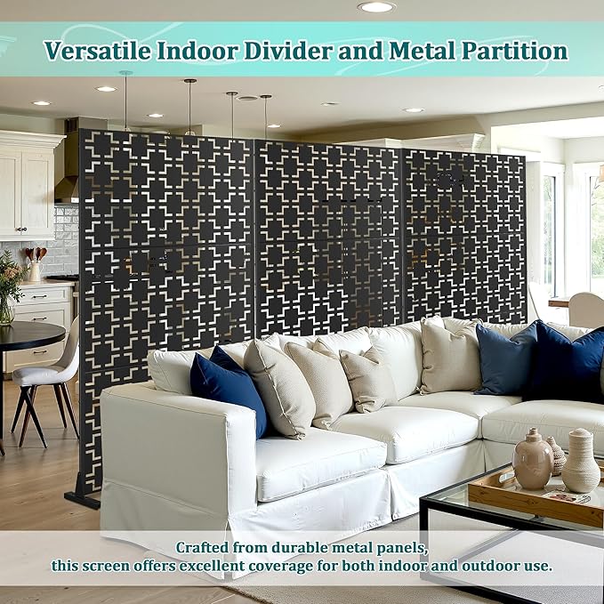 Metal Privacy Screen Outdoor Privacy Screen, Freestanding Fence Panel for Outside, 72''H×47''W, Decorative Screen Panel for Backyard/Patio/Deck
