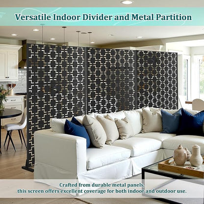 Metal Privacy Screen Outdoor Privacy Screen, Freestanding Fence Panel for Outside, 72''H×47''W, Decorative Screen Panel for Backyard/Patio/Deck