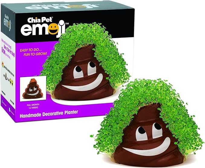 Chia Pet Emoji Poopy with Seed Pack, Decorative Pottery Planter, Easy to Do and Fun to Grow, Novelty Gift, Perfect for Any Occasion
