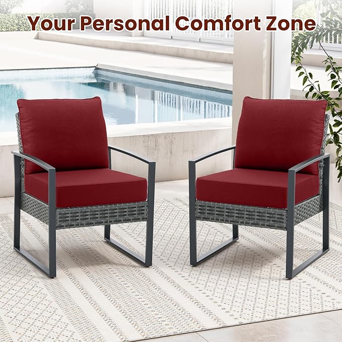 Outdoor Chair Cushions, 6 Inch Thick Patio Seat & Back Cushions Set with Removable Cover, Waterproof Patio Cushions for Outdoor Furniture, 22 x 24 Inch, Red 6-Set