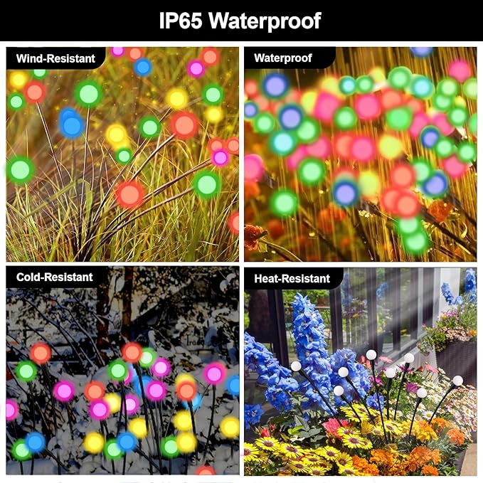 Solar Firefly Lights Multicolor, 6 Pack 800mAh Swaying Firefly Garden Lights Solar Powered Outdoor Waterproof Color Changing for Outside Yard Patio Lawn Pathway Walkway Stake Christmas Decor