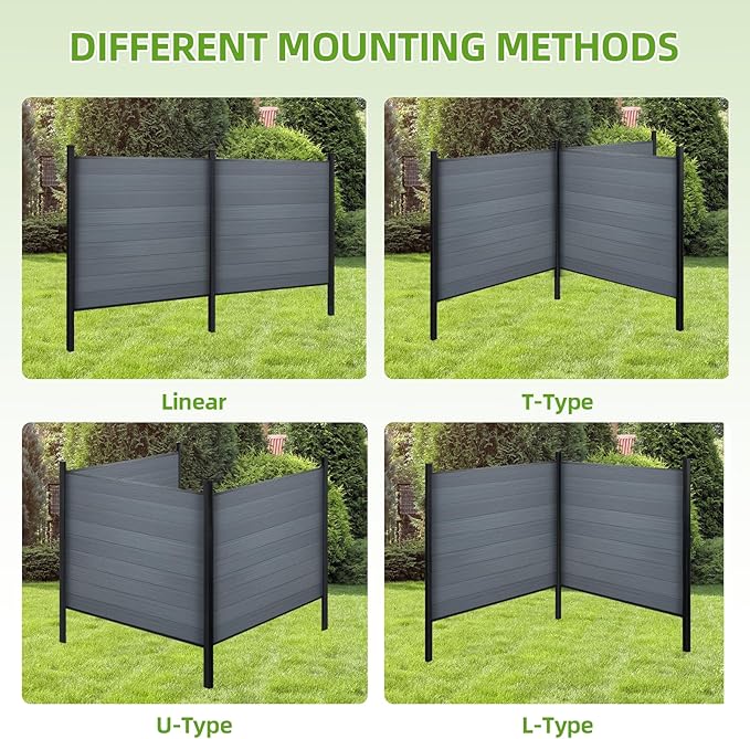 Mondaria Fence Privacy Screen with 8ft In-ground Posts, 6ft(H) x36ft(W) Wood Plastic Composite Fence Panels Weather-Resistant Outdoor Fence for Backyard/Garden (Gray, 7 Posts)