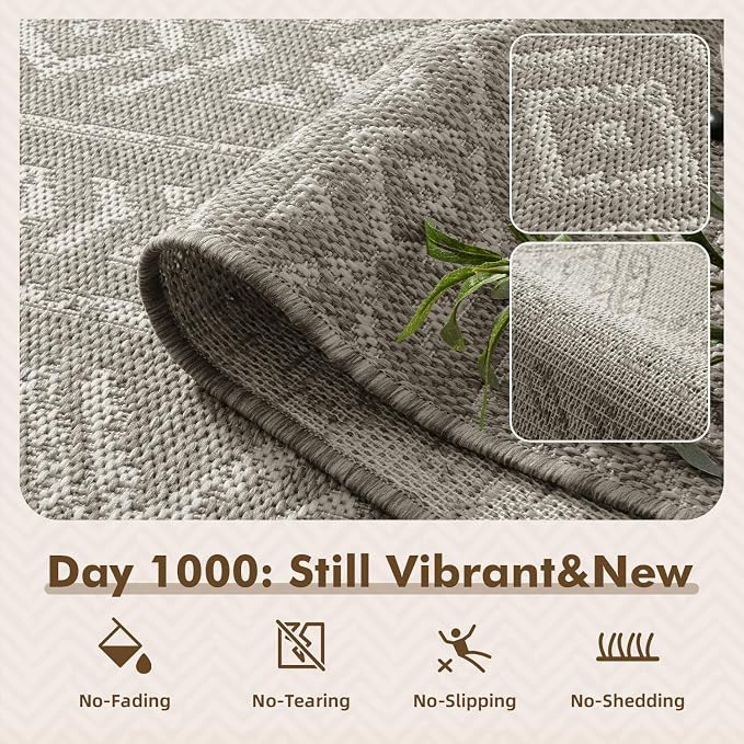MontVoo-Outdoor Rug-Patio Rug 8x10 Polypropylene Indoor Outdoor Rugs Outdoor Carpet for Patio Deck Balcony Porch, Textured Weave, Durable for High Traffic, Fade-Resistant, Boho Farmhouse Silver Grey