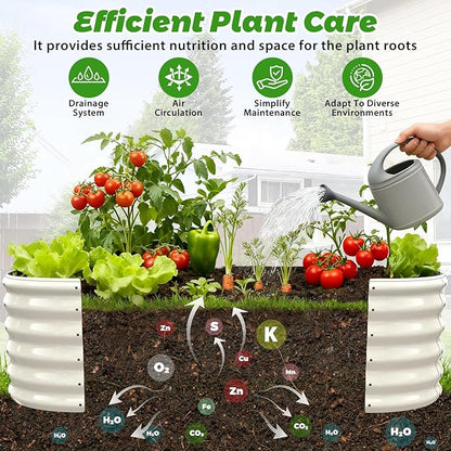 YSEJOMP 17" Tall Outdoor Garden Raised Garden Bed Kits, 5ft X 2ft Oval,0.8MM Thick Metal Raised Planter Bed/Ground Planter Box for Variety of Flowers,Herbs,Vegetables (Cream White, 60X24X16.5 Inches)
