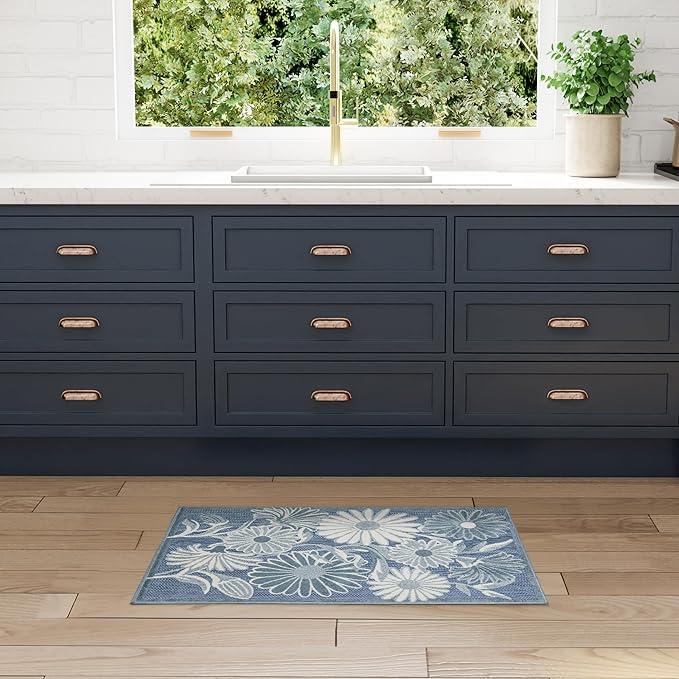 Nourison Aloha Blue 2'8" x 4' Area Rug - Easy Clean, Non Shedding, Bed Room, Living Room, Dining Room, Kitchen (3' x 4')