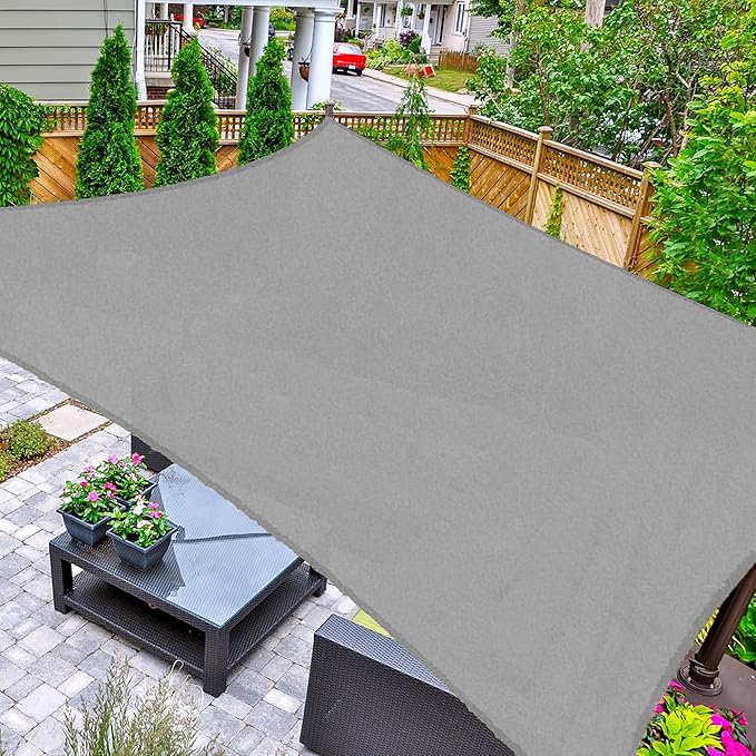 AsterOutdoor Sun Shade Sail Rectangle 10' x 13' UV Block Canopy for Patio Backyard Lawn Garden Outdoor Activities, Gray