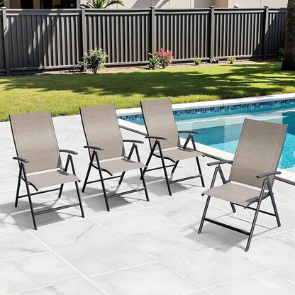 Crestlive Products Folding Patio Chairs Set of 2, 7-Level Adjustable Recliner Chairs Foldable Outdoor Lawn Chairs for Camping, Lawn, Pool, Backyard, Brown