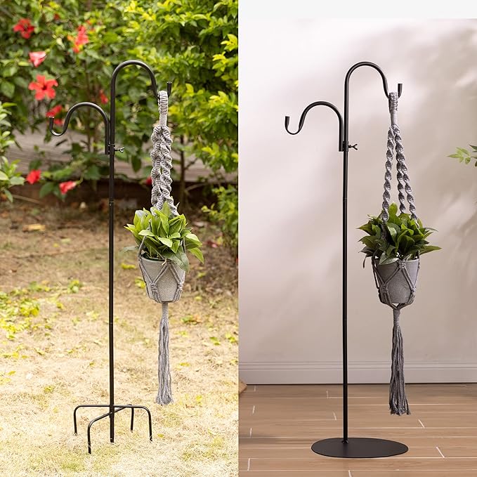 Navaris Shepherds Hooks for Outdoor - Hanging Bird Feeder Plant Pot Hook Stand Pole for Garden - Adjustable Hooks for Hummingbird Feeders and Plants