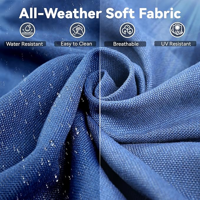 Outdoor Patio Furniture Set, 9 Pieces Outdoor Wicker Sofa with Swivel Patio Chairs, Glass Side Table, Ottomans, All Weather High Back Rattan Loveseat Couch with Comfy Cushions, Brown/Blue