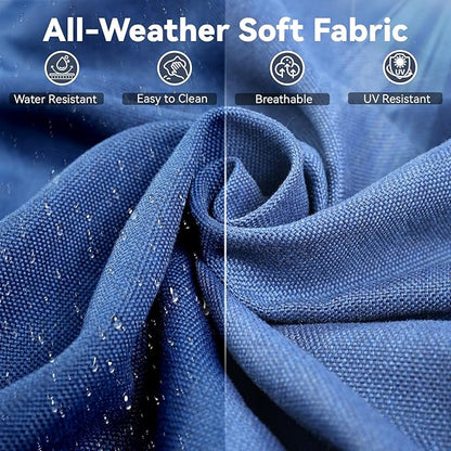 Outdoor Patio Furniture Set, 9 Pieces Outdoor Wicker Sofa with Swivel Patio Chairs, Glass Side Table, Ottomans, All Weather High Back Rattan Loveseat Couch with Comfy Cushions, Brown/Blue