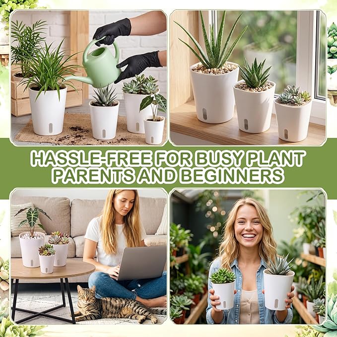 Ziliny 18 Pcs Self Watering Pots Plastic Plant 3 Sizes Flower Plant Pot with Inner White Flower Pots for Indoor House Plants Plastic Self Watering Pot for Herbs Flowers (S,M,L)