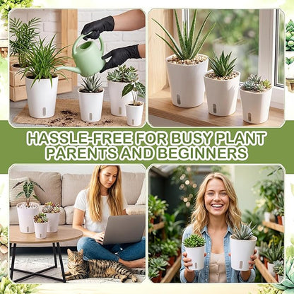 Ziliny 18 Pcs Self Watering Pots Plastic Plant 3 Sizes Flower Plant Pot with Inner White Flower Pots for Indoor House Plants Plastic Self Watering Pot for Herbs Flowers (S,M,L)