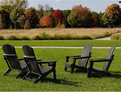 FUNBERRY Folding Adirondack Chair, All Weather HDPE Fire Pit Chairs with Cup Holder for Outdoor