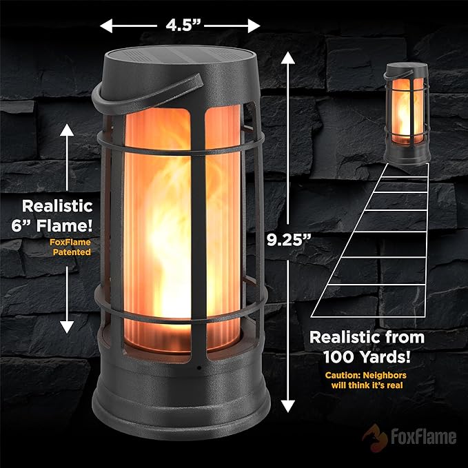 Metal Outdoor Solar Lantern, Flickering Solar Lanterns Outdoor Waterproof with Patented LED, Outdoor Lanterns for Porch, Patio, Garden, Tabletop, Hanging Use, Matte Black (2 Pack)
