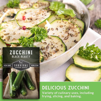 Black Beauty Zucchini Seeds for Planting - Heirloom Summer Squash Variety for Vegetable Garden Growing - High Yield Dark Green Zucchinis - Survival Garden Seeds (2 Packs)