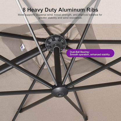 PURPLE LEAF 8 FT Outdoor Umbrella with Base Patio Cantilever Aluminum Umbrella with 3 Years Fade Resistance Recycled Fabric Offset Square with 360-degree Rotation for Deck Pool Garden, Sand Dune