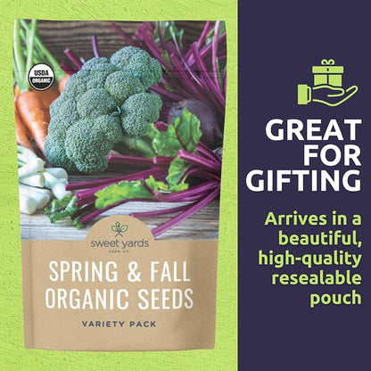 Organic Cool Weather Spring & Fall Seeds Variety Pack - 13 Individual Packs - 2026 Season - Carrots, Beets, Spinach, Broccoli and More! for Indoor & Outdoor Planting (Non-GMO, Certified Organic)