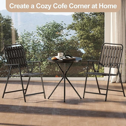 3 Piece Outdoor Bistro Set, Patio Table and Chairs Set of 2, Small Balcony Furniture with Glass Top Table, Folding Bistro Patio Set for Garden, Deck, Porch, Black Outdoor Furniture