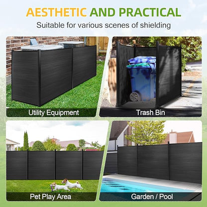 Mondaria Fence Privacy Screen with 8ft In-ground Posts, 6ft(H) x 6ft(W) Wood Plastic Composite Fence Panels Weather-Resistant Outdoor Fence for Backyard/Garden (Black, 1 Post)