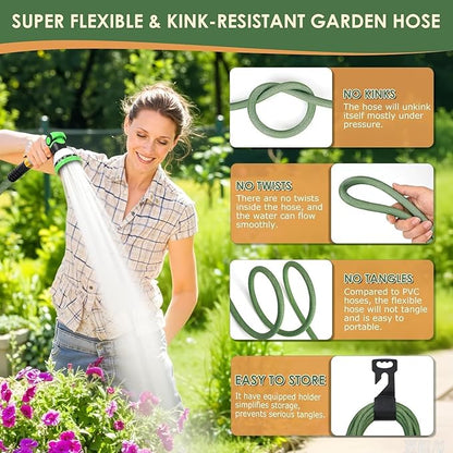 Non-Expandable Garden Hose 150 ft, Ultra Lightweight Flexible Water Hose with 10-Pattern Nozzle, Leak-Proof, High-Density Fabric, Thickened Connector, Shut-Off Valve for Yard, Lawn, Outdoor