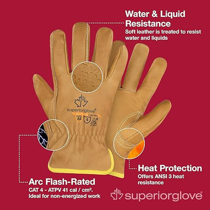Superior Glove Endura Cut and Water Resistant Leather Work Gloves for Men & Women – 378GOBKL 2X-Large (Pack of 1 Pair)