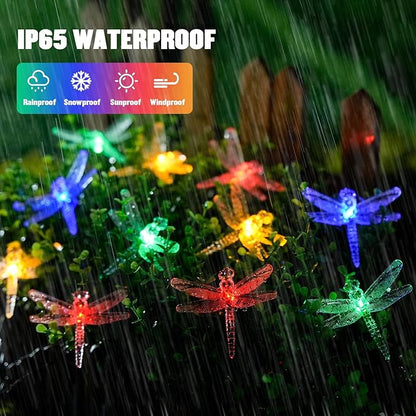 JMEXSUSS Dragonfly Solar String Lights Outdoor, 25.6FT 30 LED Waterproof Solar Fairy Lights, Solar Lights Outdoor for Garden Patio Yard Decorations, Dragonfly