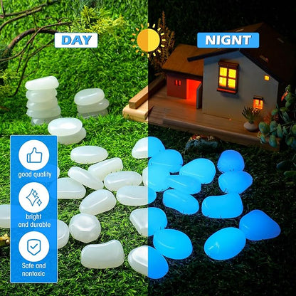 Landical 100 Pcs Large Glow in The Dark Rocks Pebbles Outdoor Fish Tank Rocks Aquarium Gravel Luminous Stones for Walkway Succulent Plant Halloween Decor (White,1.8 Inch)