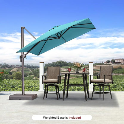 PURPLE LEAF 10' X 13' Patio Cantilever Umbrella with Base Rectangle Umbrella Outdoor with Aluminum Offset Hanging and 360° Rotation for Pool Garden Deck Patio, Turquoise