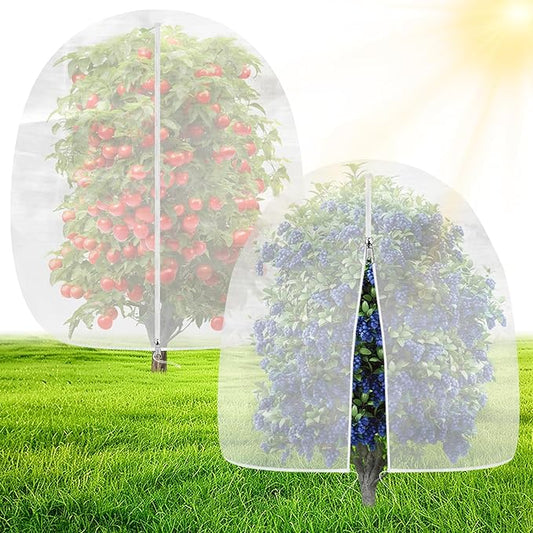 OZMI Bird Netting for Garden, 8 x 8 FT Blueberry Bush Netting Cover with Zipper, Drawstring Reusable Mesh Plant Protector for Shrubs Bush Fruit Tree Potted (2 Pack)