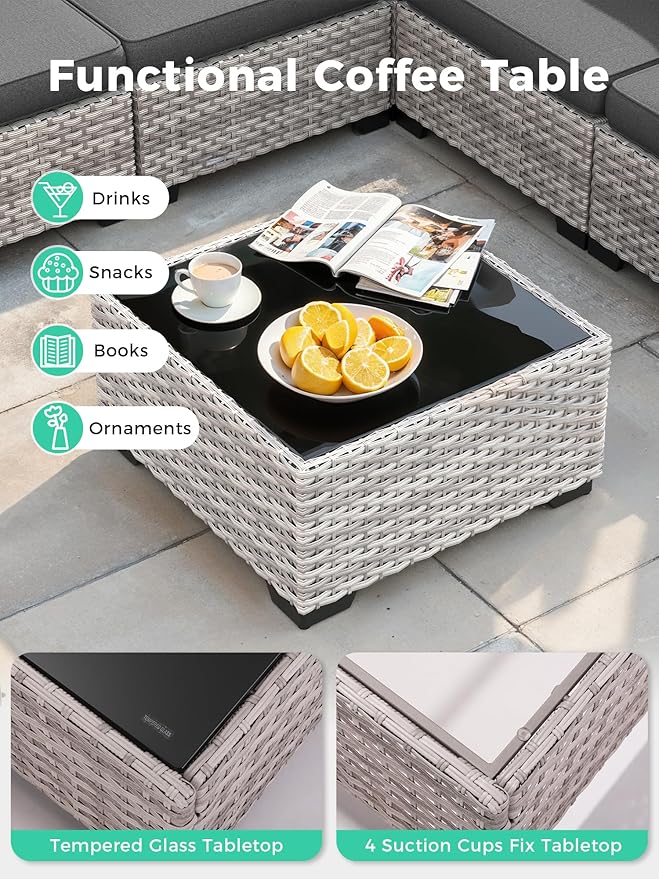 9 Piece Outdoor Wicker Rattan Sectional Sofa Set with Swivel Chairs, 7-Seats Conversation Set with 4" Thickened Cushions & Coffee Table, All-Weather PE Rattan for Garden, Backyard, Porch, Black