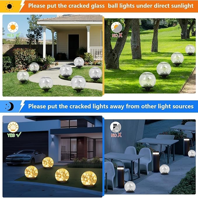 SyouHome Solar Garden Lights Outdoor Waterproof, 6 Pack LEDs Cracked Glass Ball Light, Ground Landscape Garden Decor, Solar Globe Decorative for Pathway/Patio/Lawn/Yard