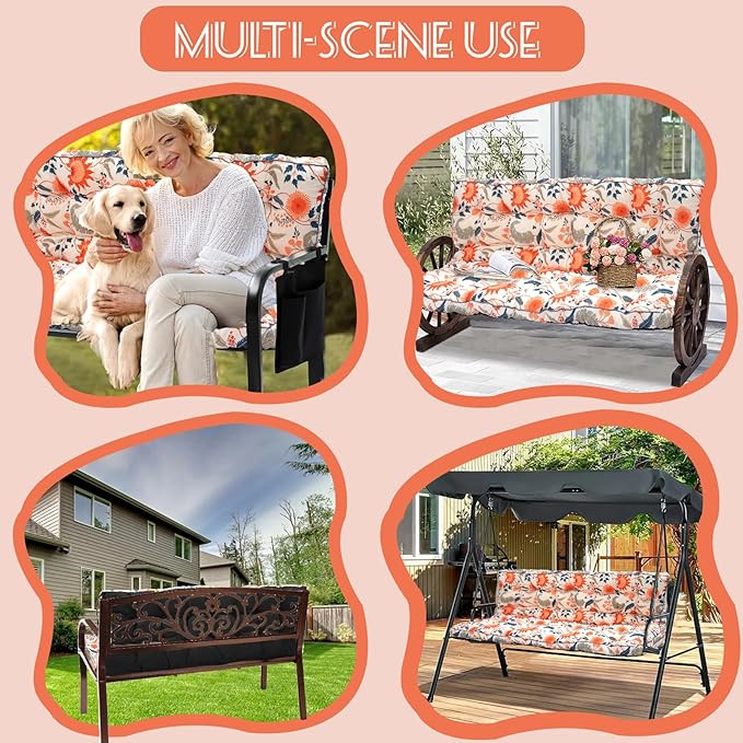 Replacement Cushions for Swing, Swing Cushions 3 Seater Replacement, Waterproof Thicken Washable Pad Cushion for Outdoor Indoor Furniture Swing Patio (Sunflower Orange, 40x63 inch)