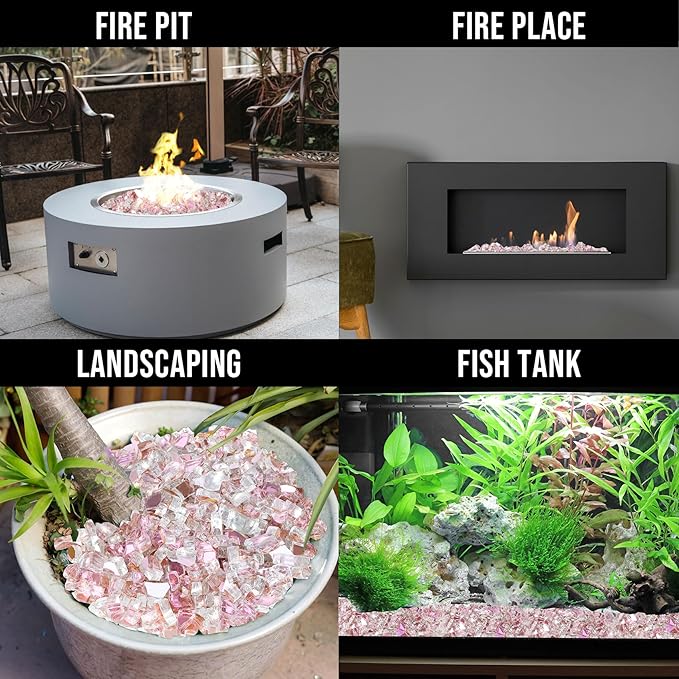Skyflame 10-Pound Fire Glass for Fireplace Fire Pit and Landscaping, 1/4-Inch Rose Gold Reflective