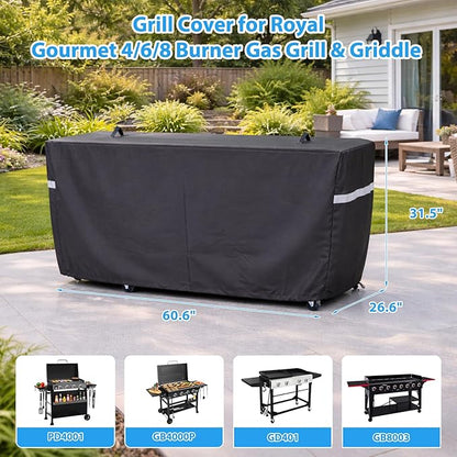 Utheer Grill Cover for Royal Gourmet 4/6/8 Burner Gas Grill & Griddle, Upgraded Full-Length Heavy-Duty 600D Waterproof Outdoor Cover, Fits PD4001/GB4000P /GD402/GB8000/GD401/GB8003/GB4001