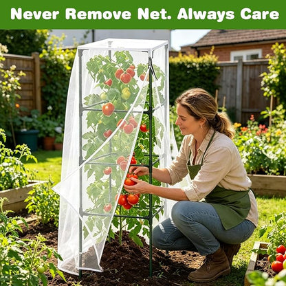 3 Pack Garden Bird Netting Plant Cover for Square Tomato Cages Protection, 59"x18" Insect Bird Barrier Garden Plant Netting Tomato Trellis Protective Cover with Zipper & Drawstring