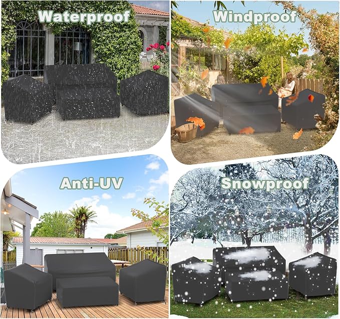 Gasadar 4-Piece Patio Furniture Covers Set, Waterproof Outdoor Furniture Set Covers for Outdoor Loveseat, Chair and Coffee Table, Black