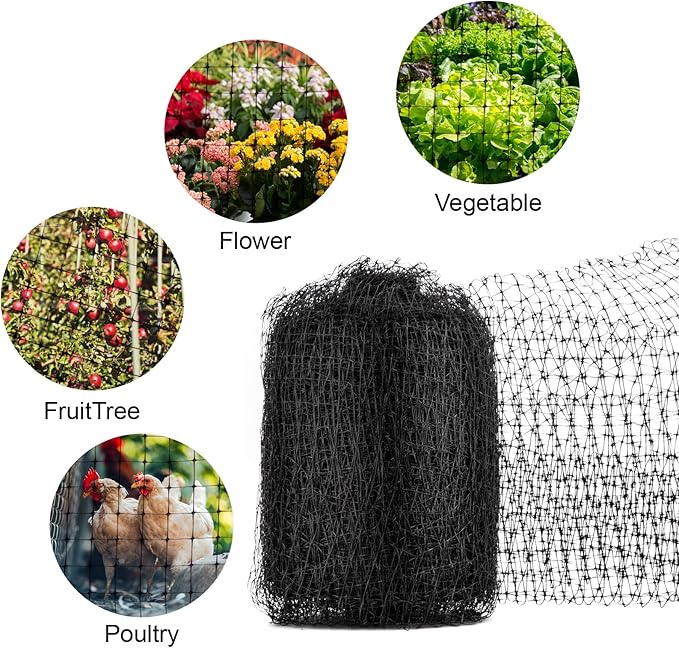 NONMON Bird Netting 5 x 100 FT Heavy Duty Garden Netting Deer Fence Netting Pest Barrier for Protect Fruit Trees, Plants and Vegetables Against Birds, Deer, Squirrels, Black