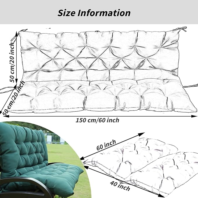 Replacement Cushions for Swing, Swing Cushions 3 Seater Replacement, Waterproof Thicken Washable Pad Cushion for Outdoor Indoor Furniture Swing Patio (Gray01, 40x60 inch)