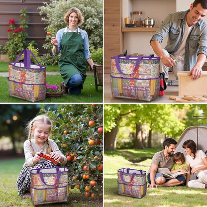 Boho Garden Tool Bag - Waterproof Floral Garden Tote with 8 Pockets, Large Storage Home Organizer Gardening Tool Oxford Bag for Garden Tools Kits Holder, Ideal Outdoor Gardening Gift for Women & Men