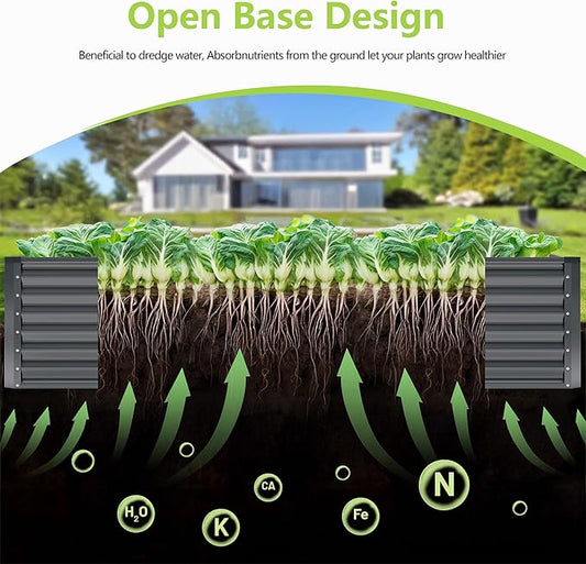 8x4x2FT Galvanized Raised Garden Bed,Galvanized Planter Boxes Outdoor, Large Metal Raised Garden Beds for Vegetables-Grey