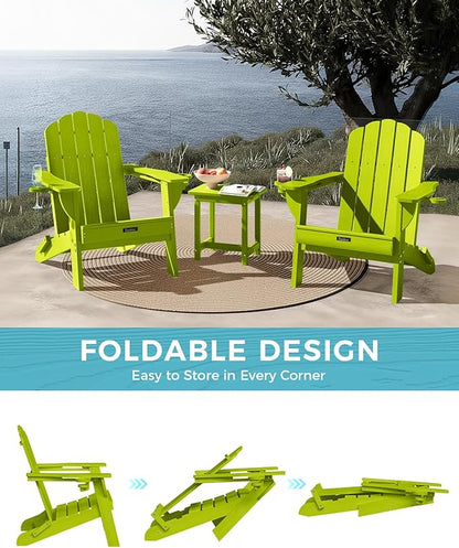 Adirondack Chairs Set of 6, Fire Pit Chairs, Wood Texture Patio Chairs with 2 Cup Holder, Outdoor Lawn Chair, LemonGreen
