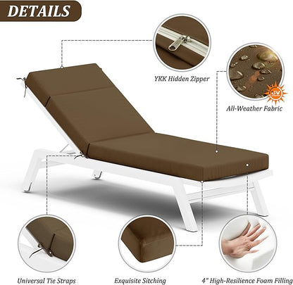 Chaise Lounge Cushion for Outdoor Furniture, Waterproof Fade and Tear Resistant Lounge Deck Chair Cushions for Patio Lawn Pool Resort Hotel