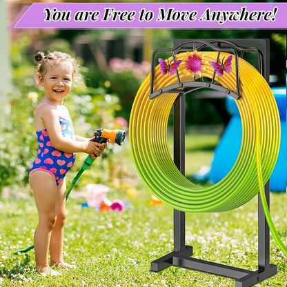 Garden Hose Holder, Heavy Duty Metal Water Hose Holders Stand with 4 Spikes, Freestanding Outdoor Water Pipe Storage Rack Hanger 150ft for Outside Yard Lawn Decor