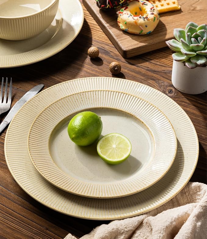 TheTerra Ceramic Dinnerware Set for 4, 12-Piece Plates and Bowls Set | Lightweight Porcelain Dish Set, Scratch Resistant, Oven & Microwave & Dishwasher Safe, Cream Latte