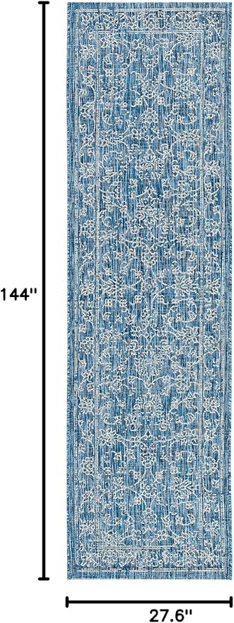 SAFAVIEH Washable Rug Outdoor Courtyard Collection - 2'3" x 12' Runner, Navy & Ivory, Non-Shedding & Easy Cleaning, Ideal for Patio, Entryway, Mudroom, Hallway, Kitchen (CY8680-36821)