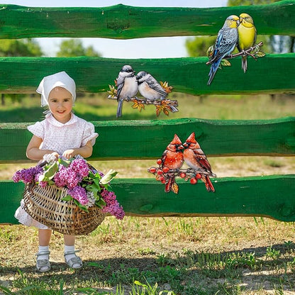 YOADEHOA 3Pcs Metal Wall Art Decor Birds on Branch, 3D Colorful Bird Outdoor Hanging Wall Art Patio Fence Decorations, Hummingbird Wall Sculptures for Indoor Outdoor Garden Garden (Birds B)